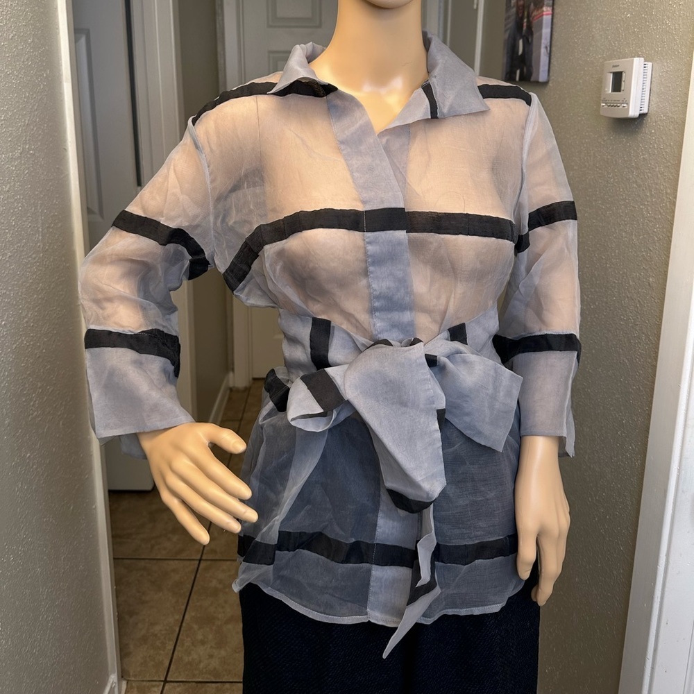 Jarbo belted organza blouse silver stripe Sz 1 NWT Retail: $ 438 - Picture 10 of 15